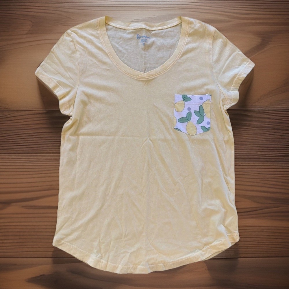 Pajamagram Printed Pocket Yellow Lemon Polka Dot T Shirt Size Medium